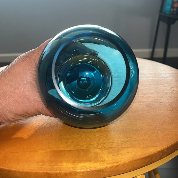 Krosno Teal Blue Art Glass Heavy Base Controlled Bubble Candle Votive Holder - Picture 4 of 5